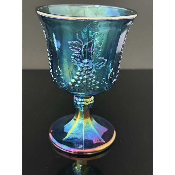 Vintage Indiana Glass Blue Iridescent Grape Goblets Set of 4 - 8 oz MCM - Picture 8 of 12